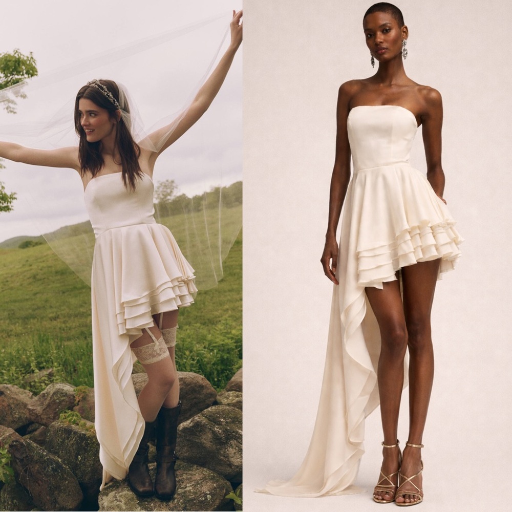 BHLDN Anthro Bronx & Banco NWT Tulum Strapless Asymmetric Ruffle Dress Large / 8